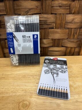 Staedtler 60 HB Graphite Pencils with White Eraser Caps + Sketching Pencils